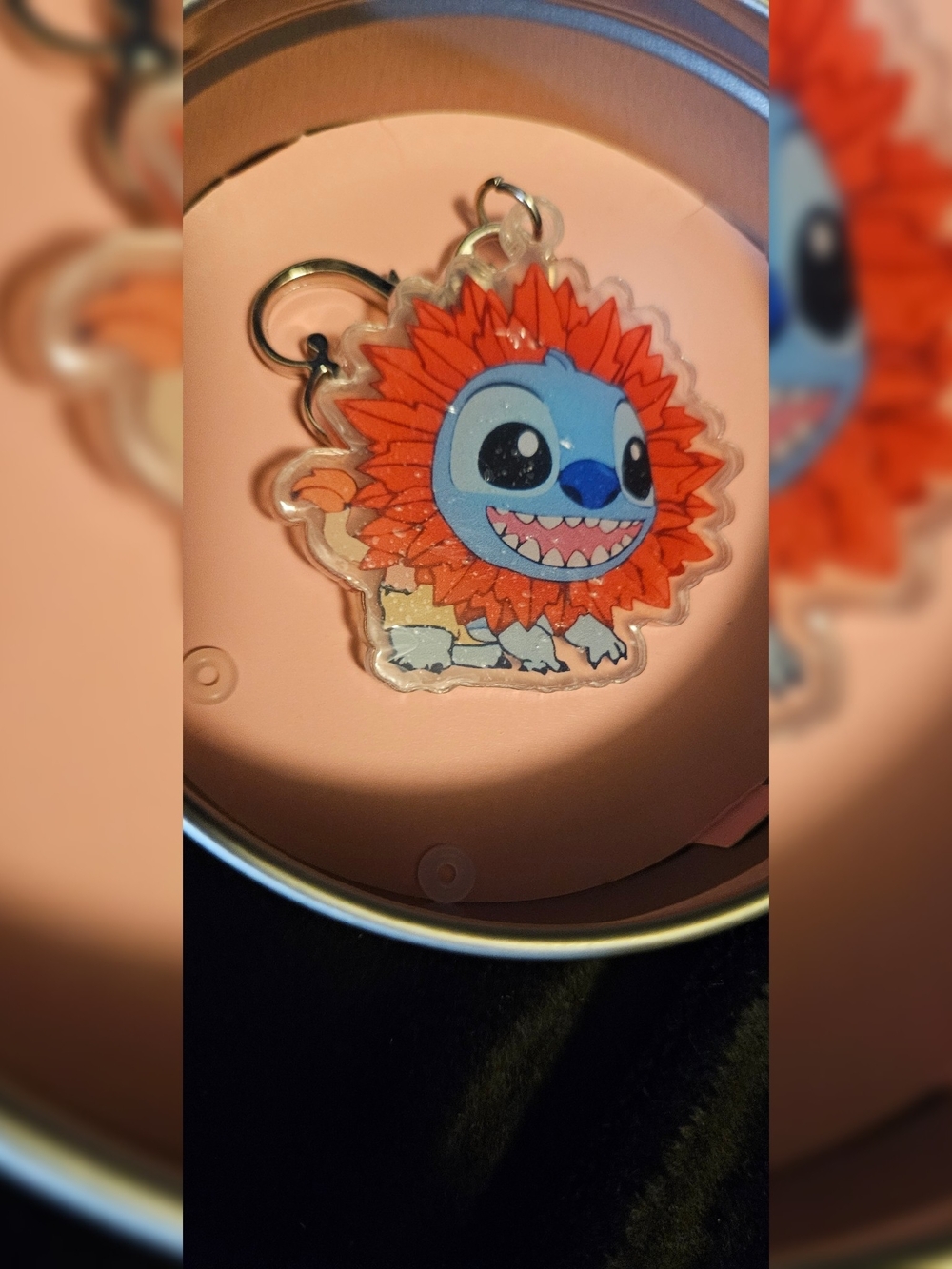 Disney Stitch Kids Orange Lion Mane Character Keychain Plush-Style Acrylic Charm